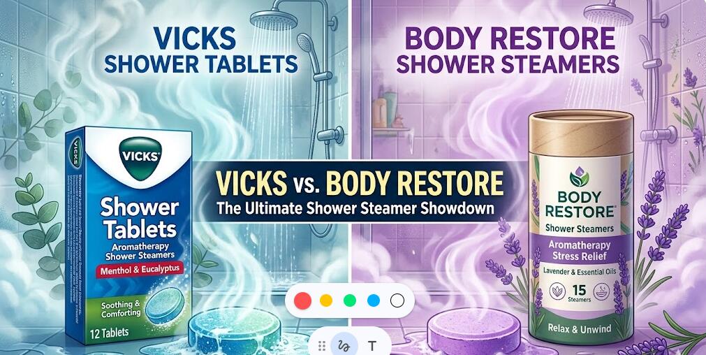Vapeurs de douche Vicks vs vapeurs de douche Body Restore : quelles tablettes de douche sont les meilleures pour la congestion, le soulagement du stress et une utilisation quotidienne ?