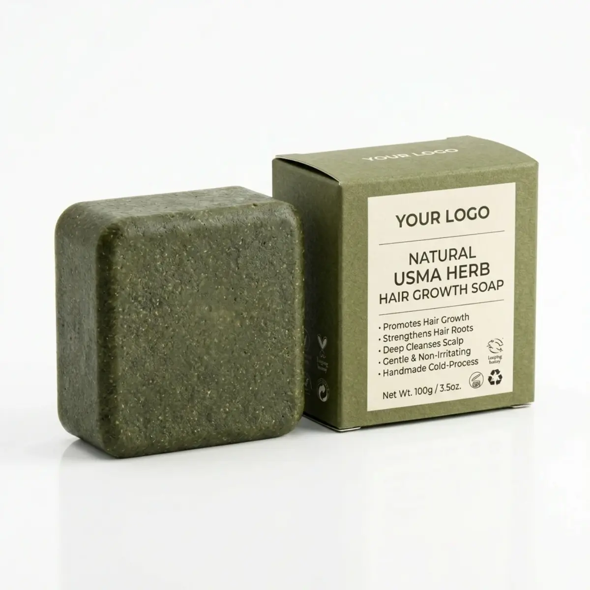 Savon à l’herbe d’Usma favorisant la croissance des cheveux en marque blanche