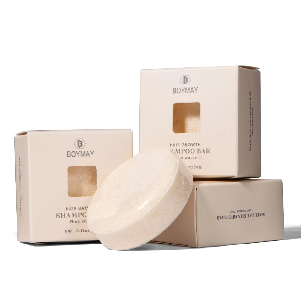 Pain de shampoing naturel aux protéines et à l'eau de riz en marque blanche